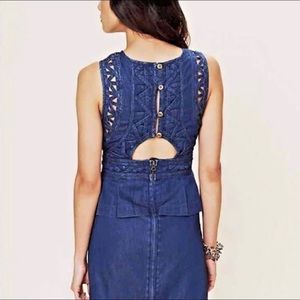 Free People Romantics Dress Denim High Neck